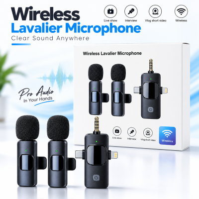 3-in-1 Universal Wireless Lavalier Microphone – Omnidirectional Condenser Clip-On Mic with iPhone, Type-C & 3.5mm Connectors for Cameras, Computers, Smartphones & Live Streaming